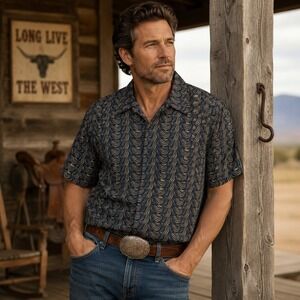 Gibson Trading Co Cotton Western Shirt XXL Geometric Print Short Sleeve Casual